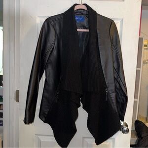 Apt. 9 Women's Black Leather Jacket with Knit Collar